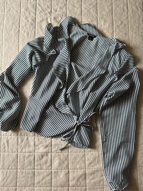 Monki Green & White Striped Wrap Blouse